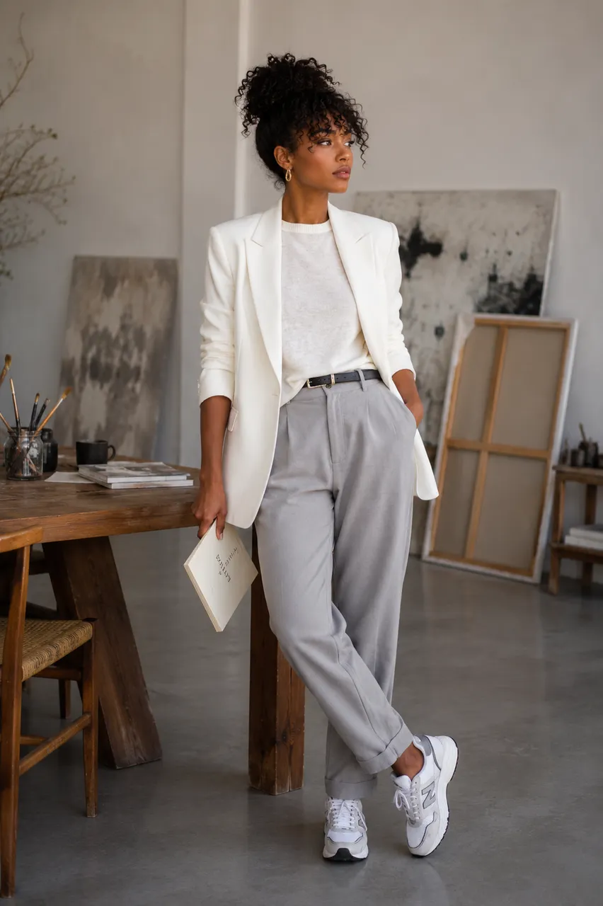 Estilo smart casual en blanco y gris