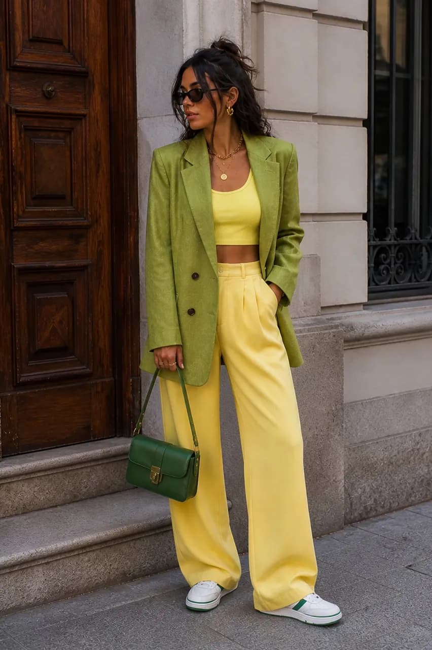 Verde y amarillo en un look casual chic