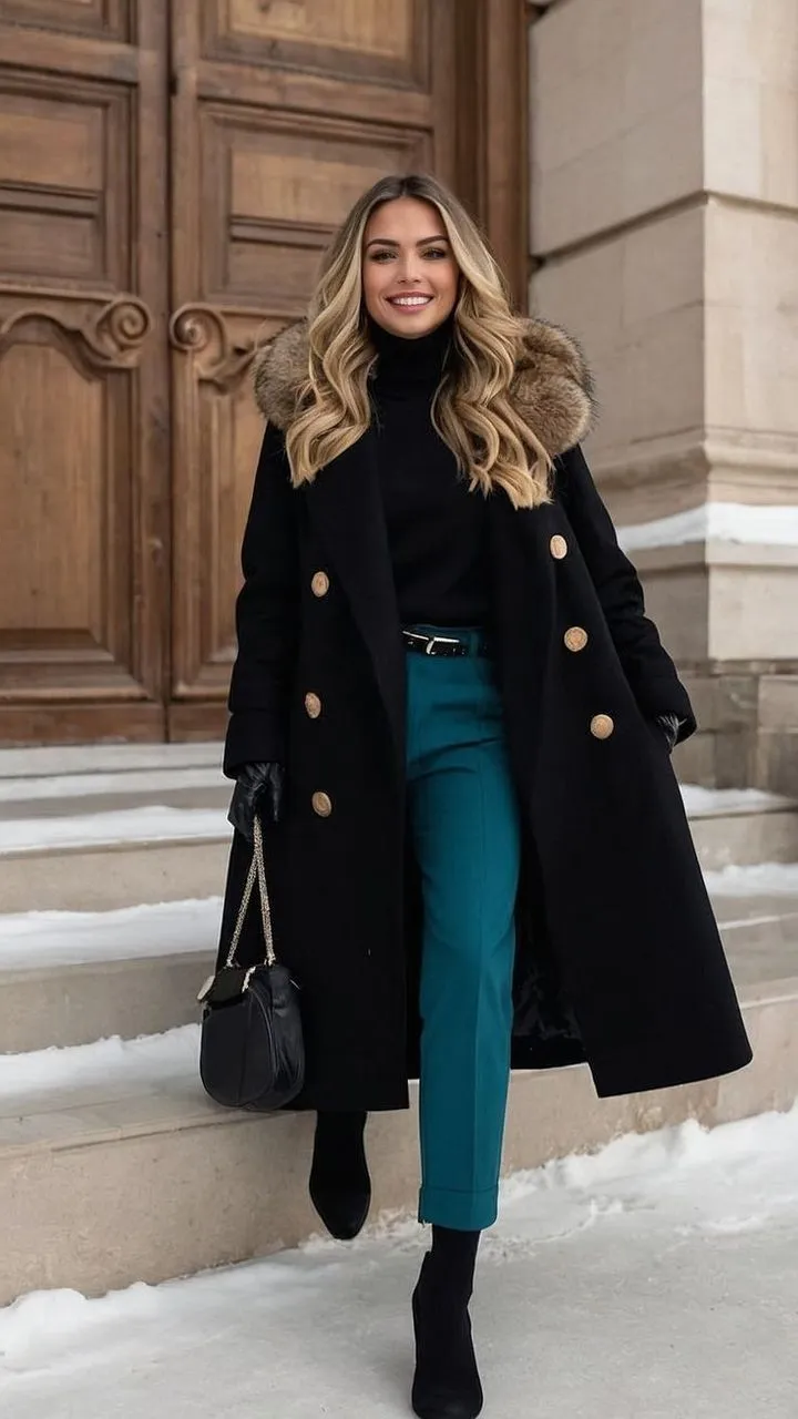 Elegancia invernal en negro y verde