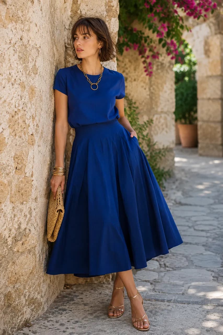 Vestido azul midi para un look elegante