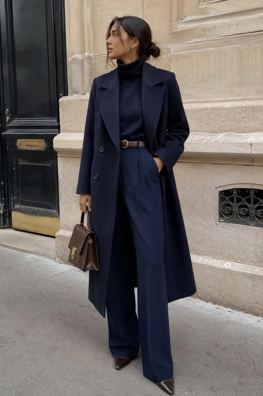 Elegancia en azul marino con un toque clásico