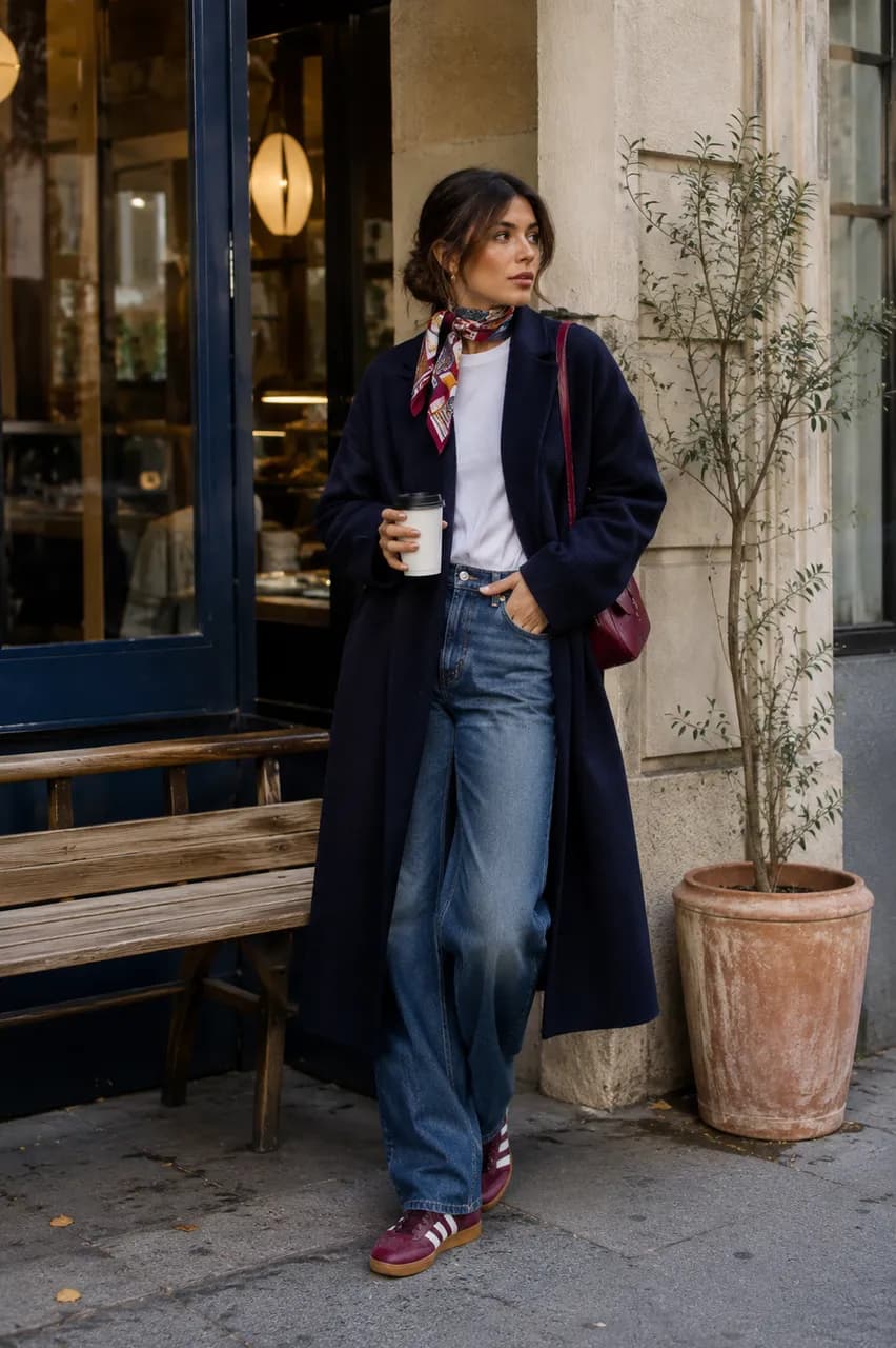Estilo casual chic con denim y abrigo largo
