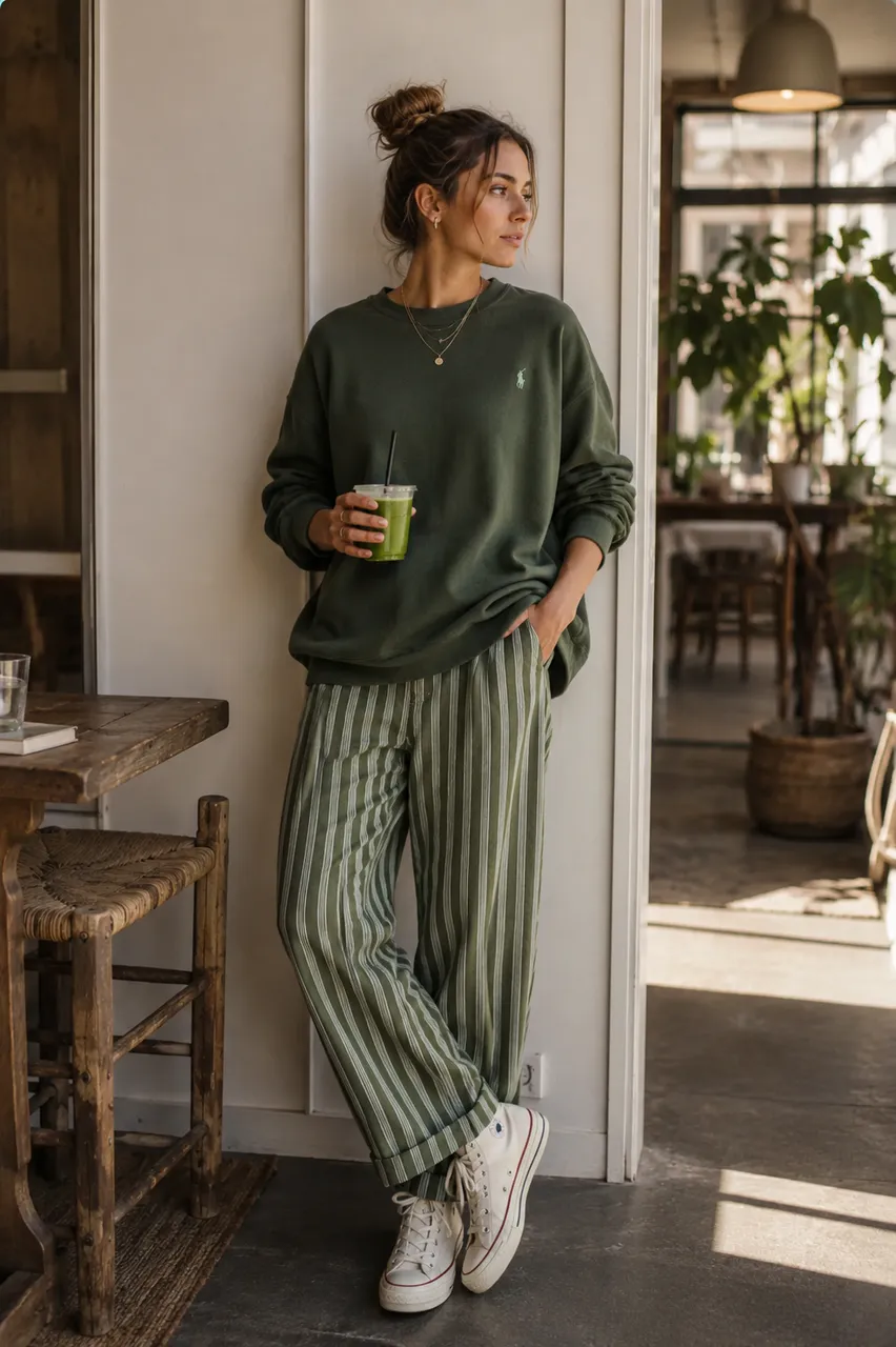 Comodidad casual en verde y rayas