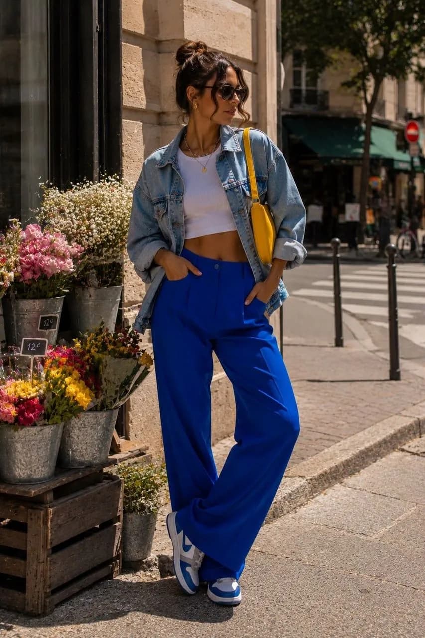 Estilo urbano con denim y azul vibrante