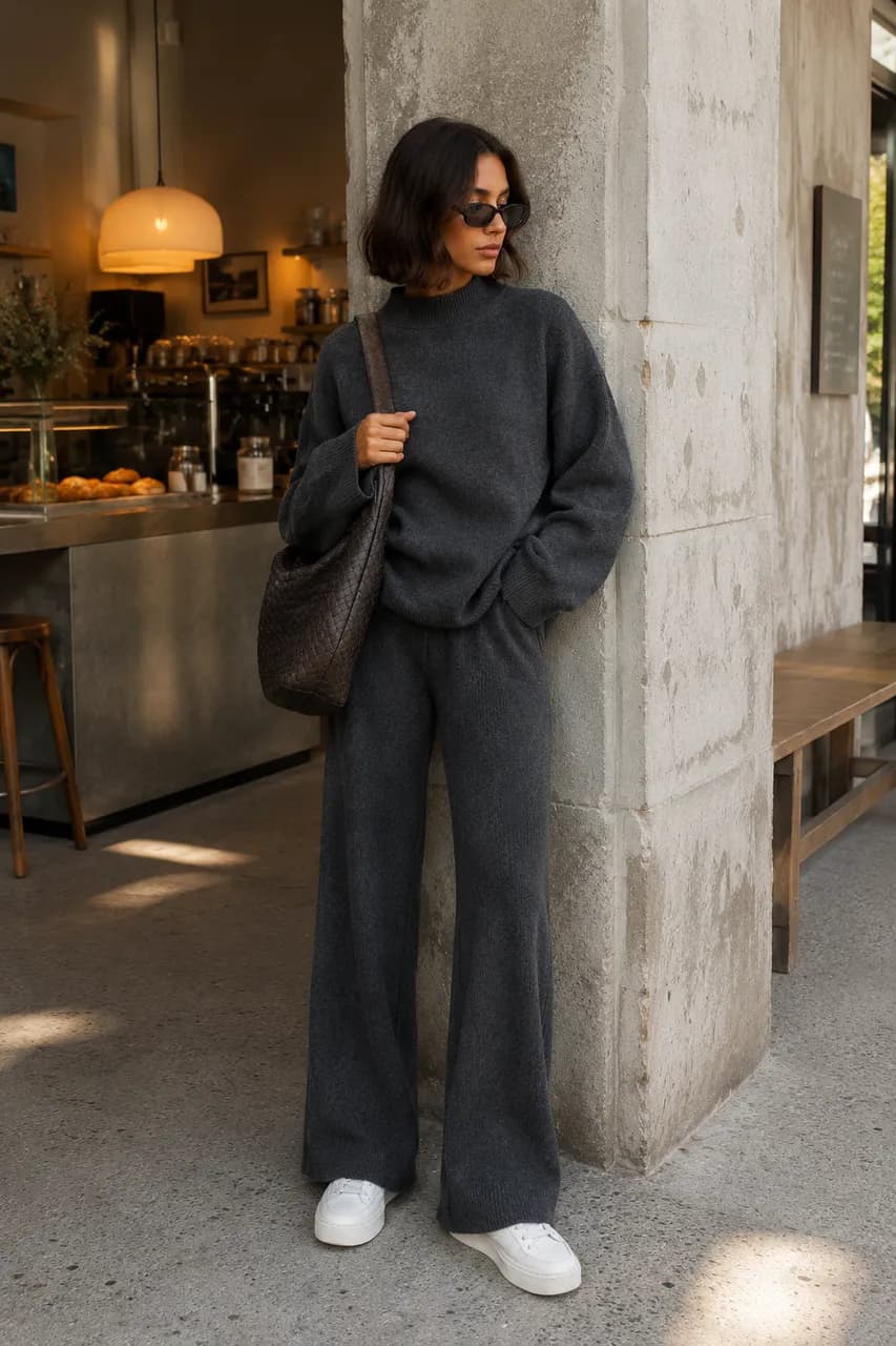 Conjunto gris casual para días frescos