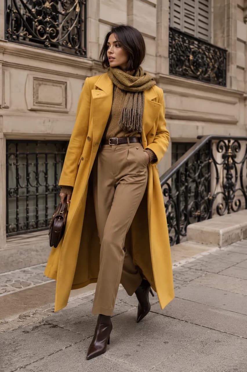 Estilo sofisticado en tonos tierra y mostaza