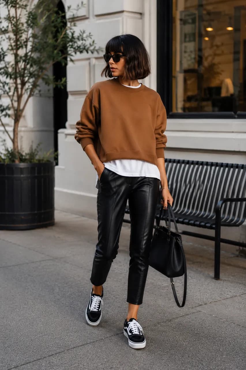 Estilo urbano con sudadera y cuero
