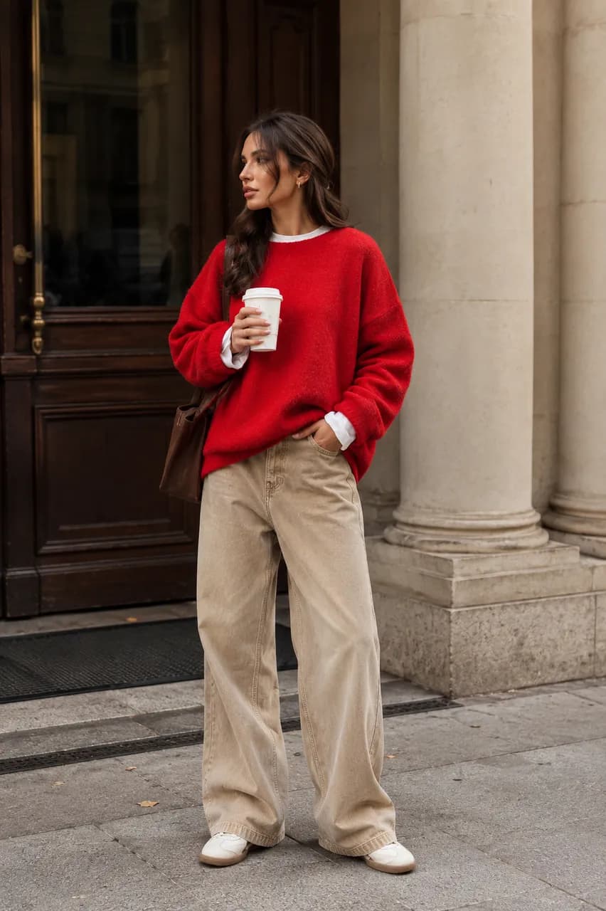 Comodidad casual en rojo y beige
