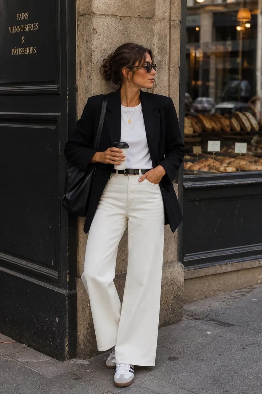 Estilo urbano con blazer y denim blanco