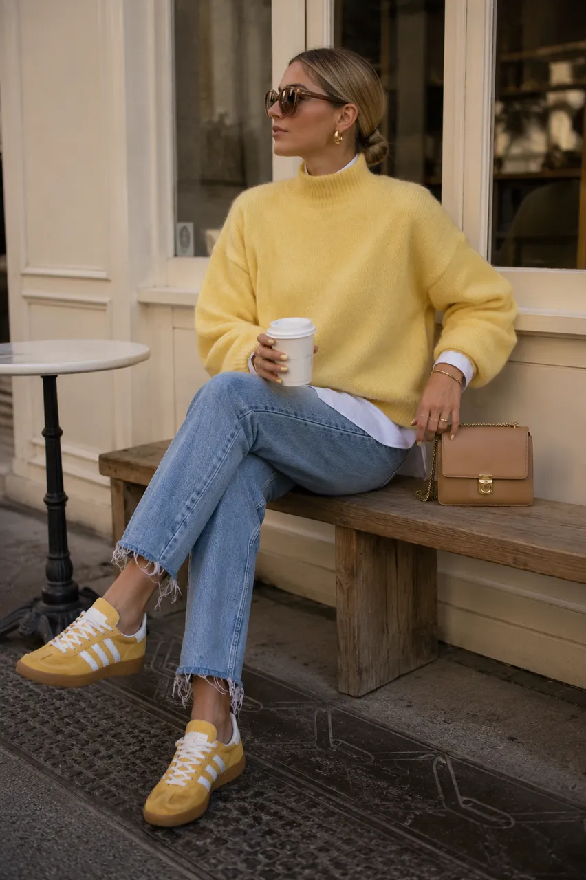 Estilo casual con jersey amarillo y denim