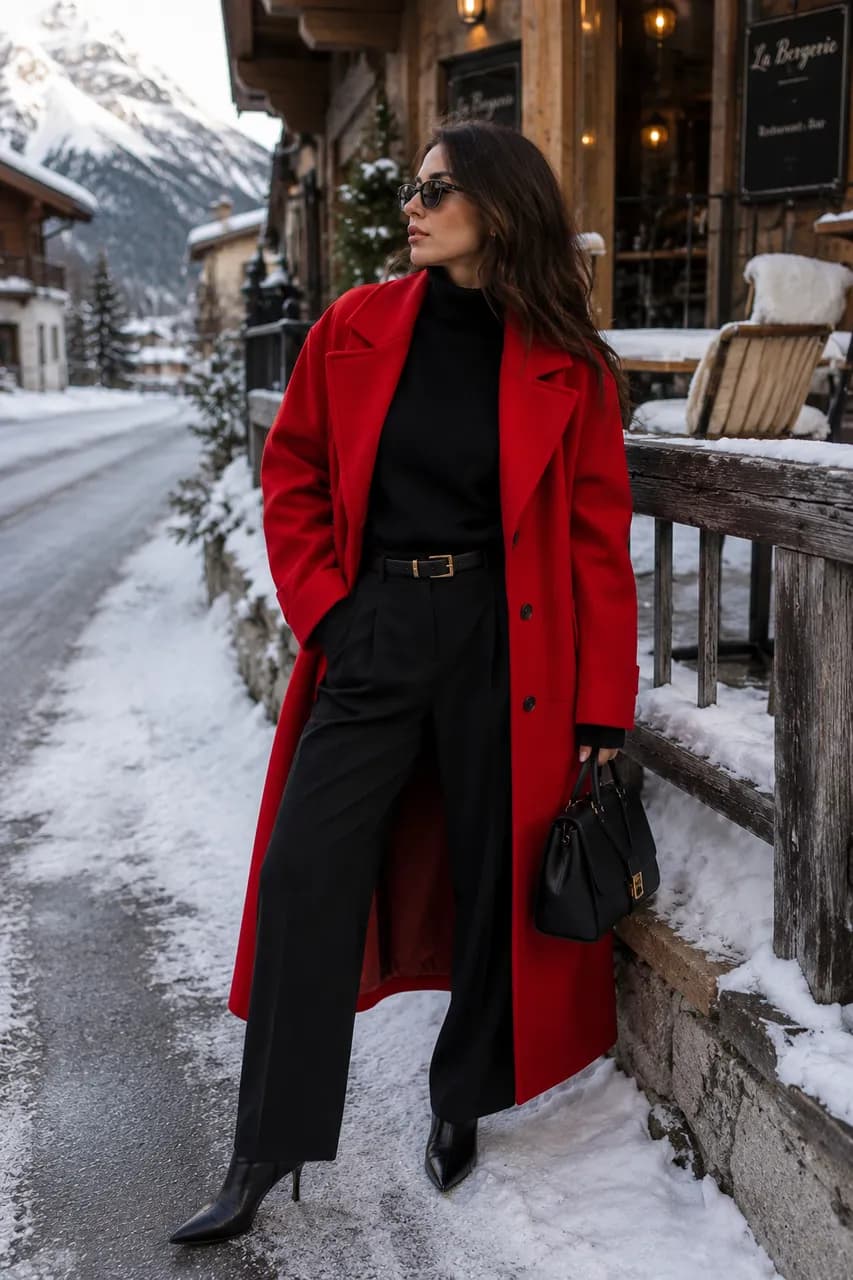 Elegancia invernal en rojo y negro