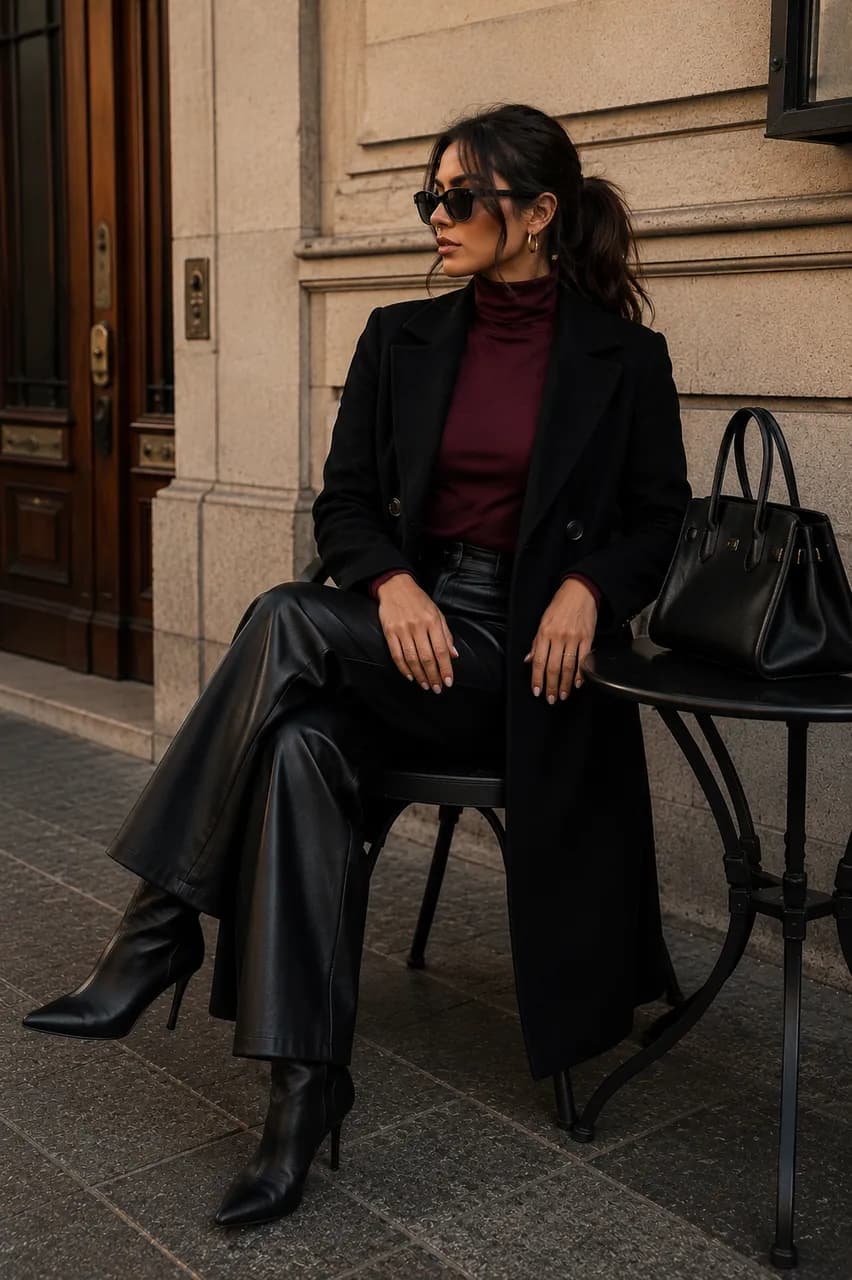 Estilo elegante en negro y burdeos