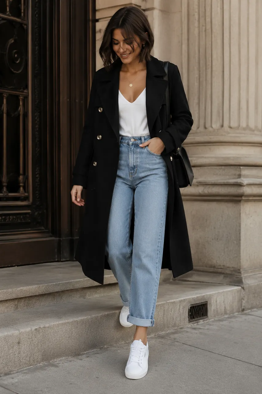 Estilo casual chic con trench y denim