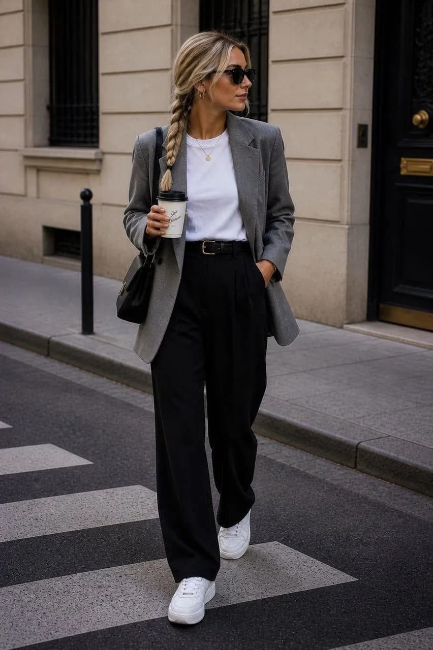 Estilo urbano con blazer gris y básicos