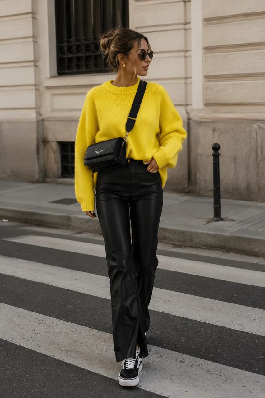 Estilo urbano con suéter amarillo vibrante