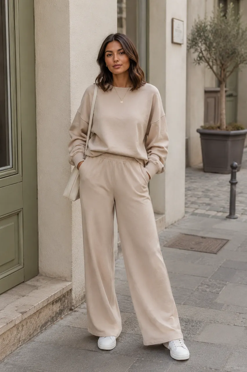 Conjunto beige casual y relajado