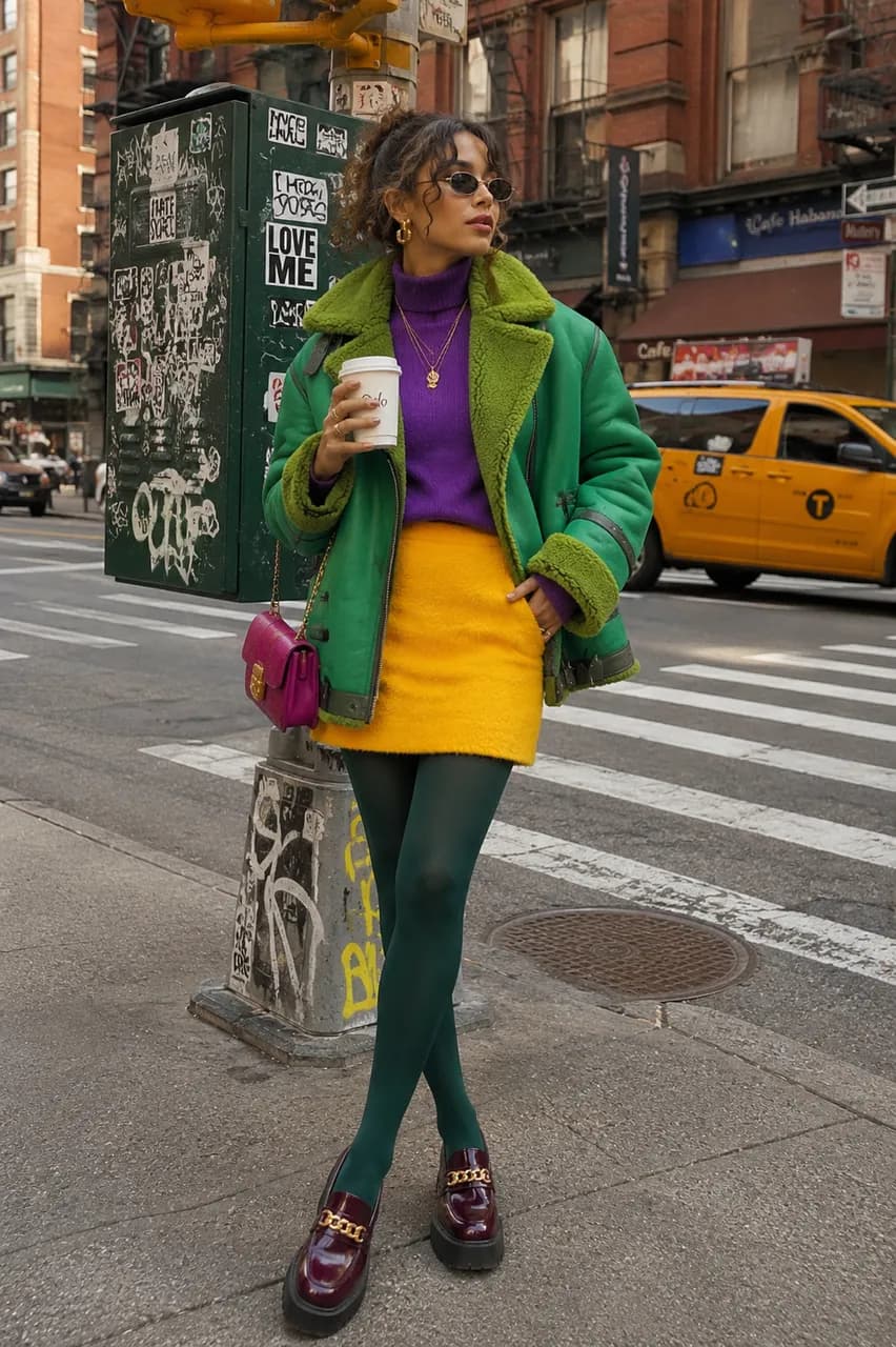 Colores vibrantes en un look urbano