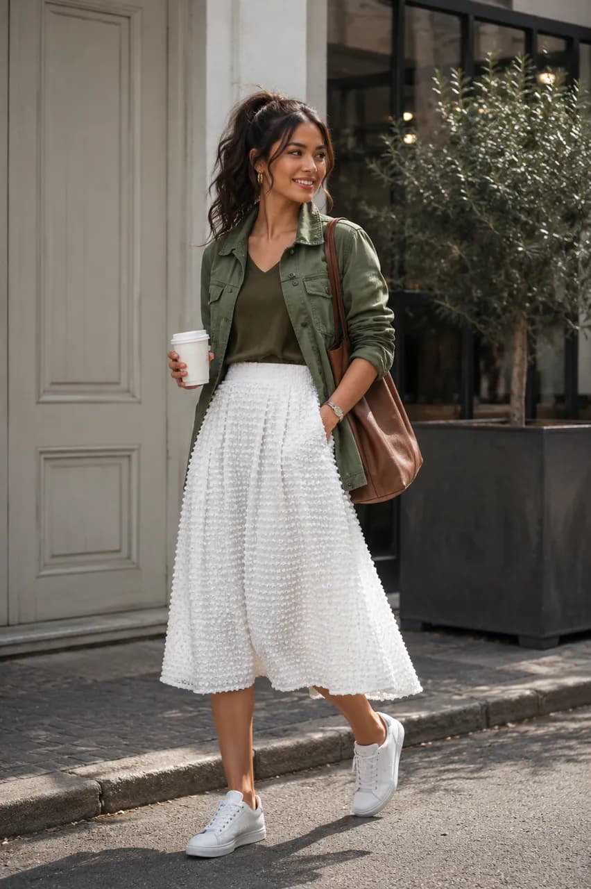 Estilo casual chic en verde y blanco