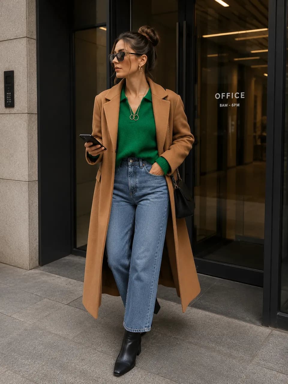 Estilo urbano con abrigo camel y denim
