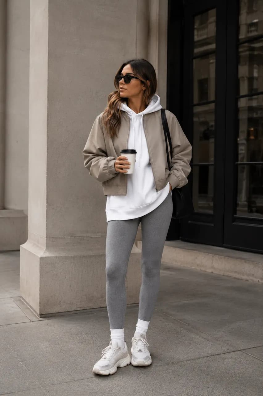 Estilo urbano con tonos neutros y sneakers