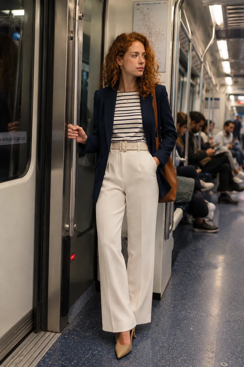 Estilo navy chic con blazer azul