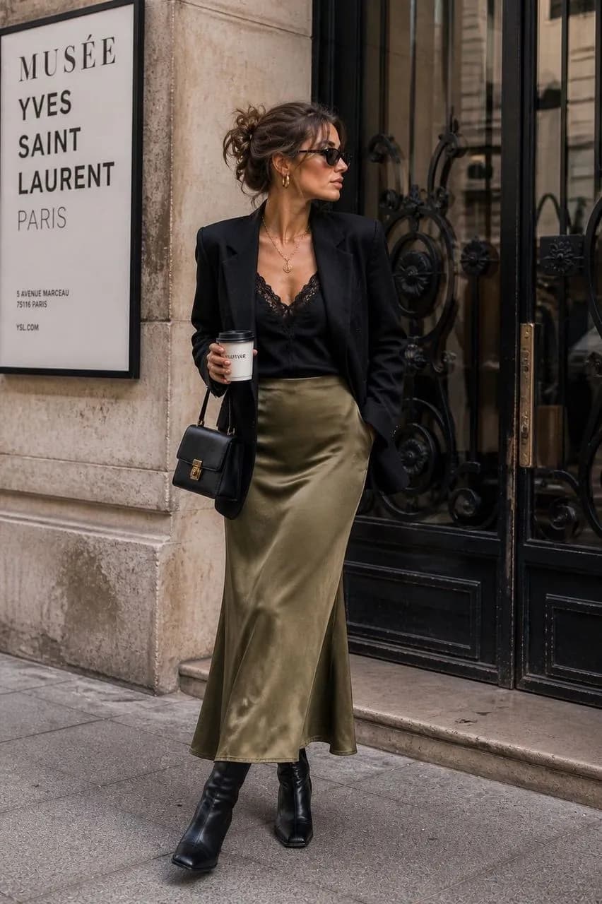 Estilo sofisticado con falda satinada