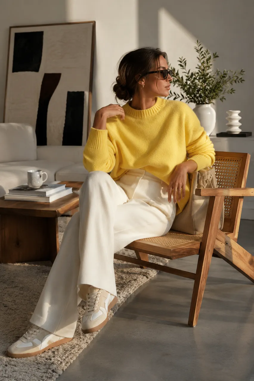Estilo casual chic en amarillo y blanco