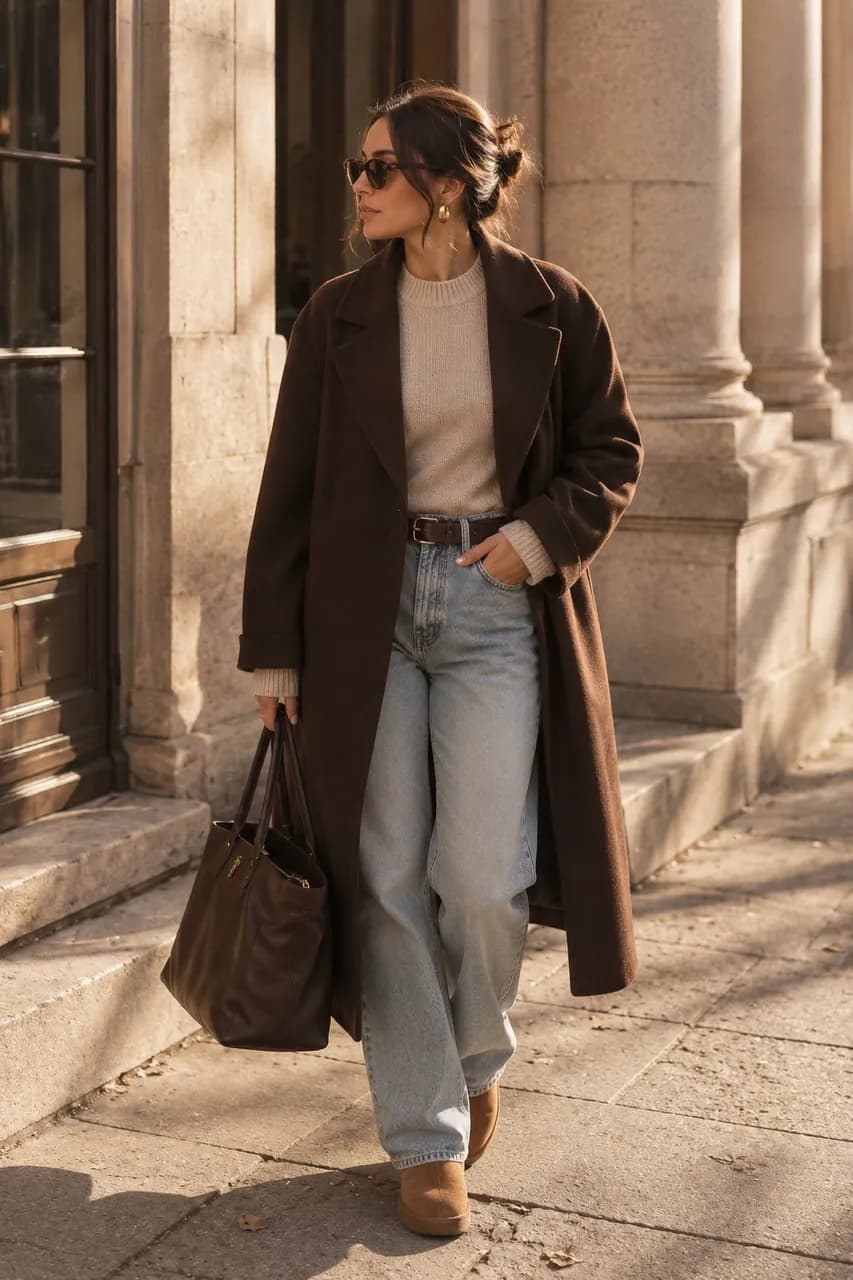 Estilo clásico en tonos marrones y denim