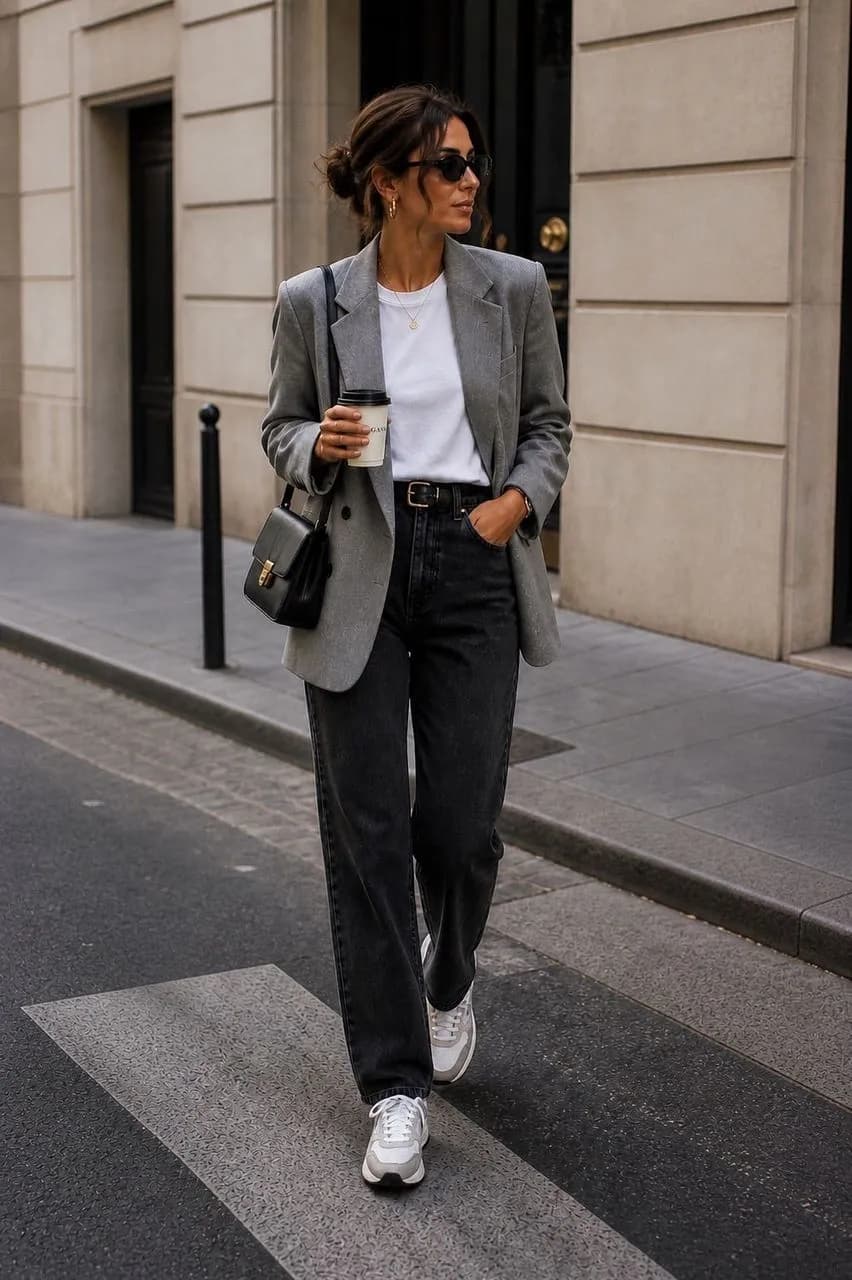 Estilo urbano con blazer gris y denim