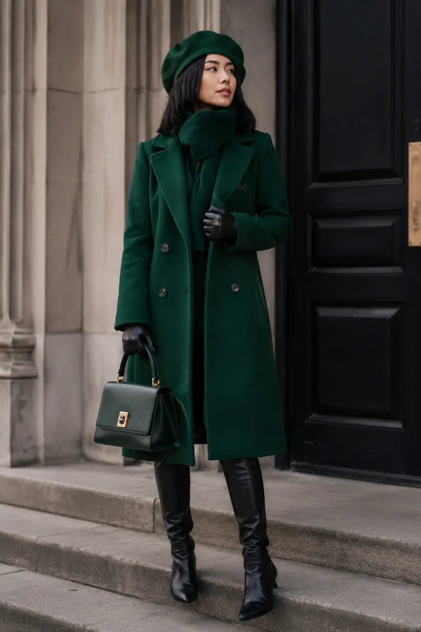 Elegancia en verde para días fríos