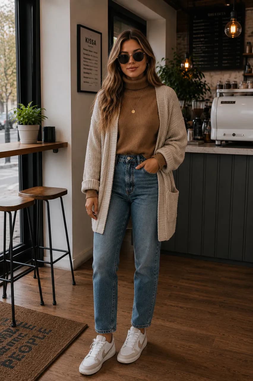 Estilo casual con cardigan y denim