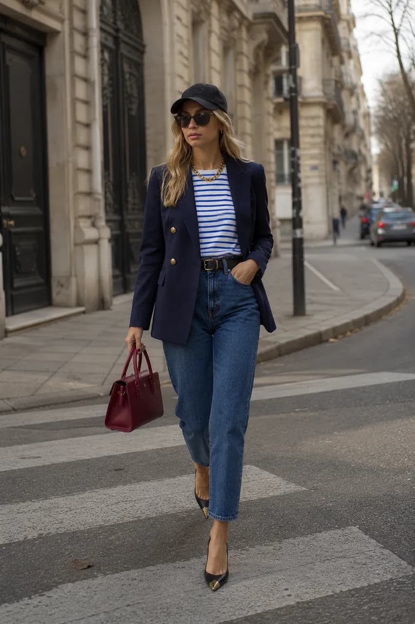Estilo parisino con blazer y denim
