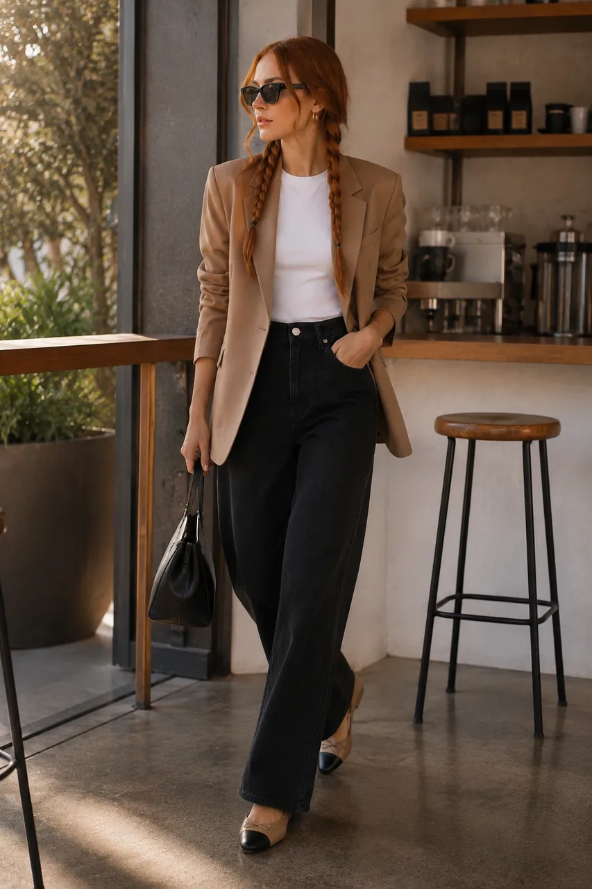 Estilo casual chic con blazer camel