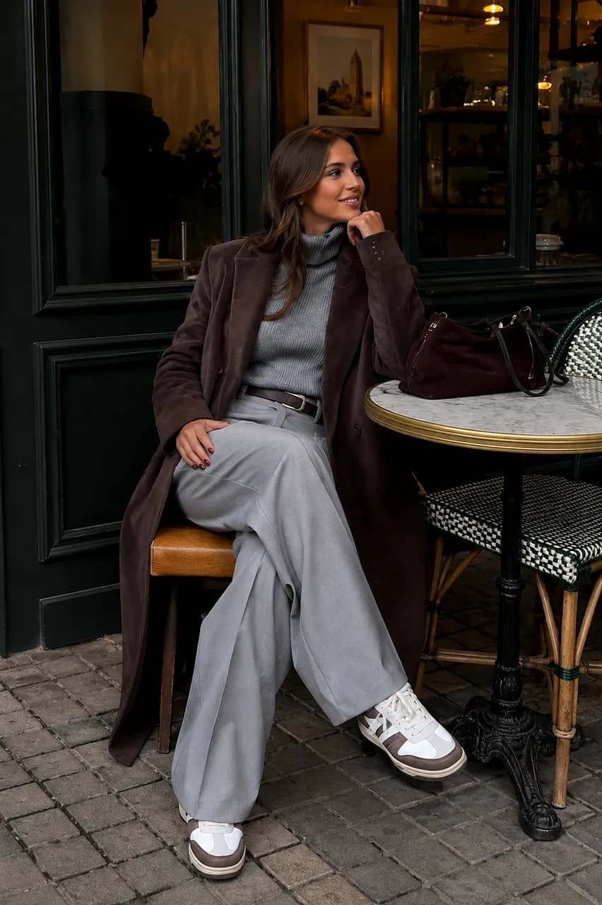 Estilo casual chic en tonos grises y marrones