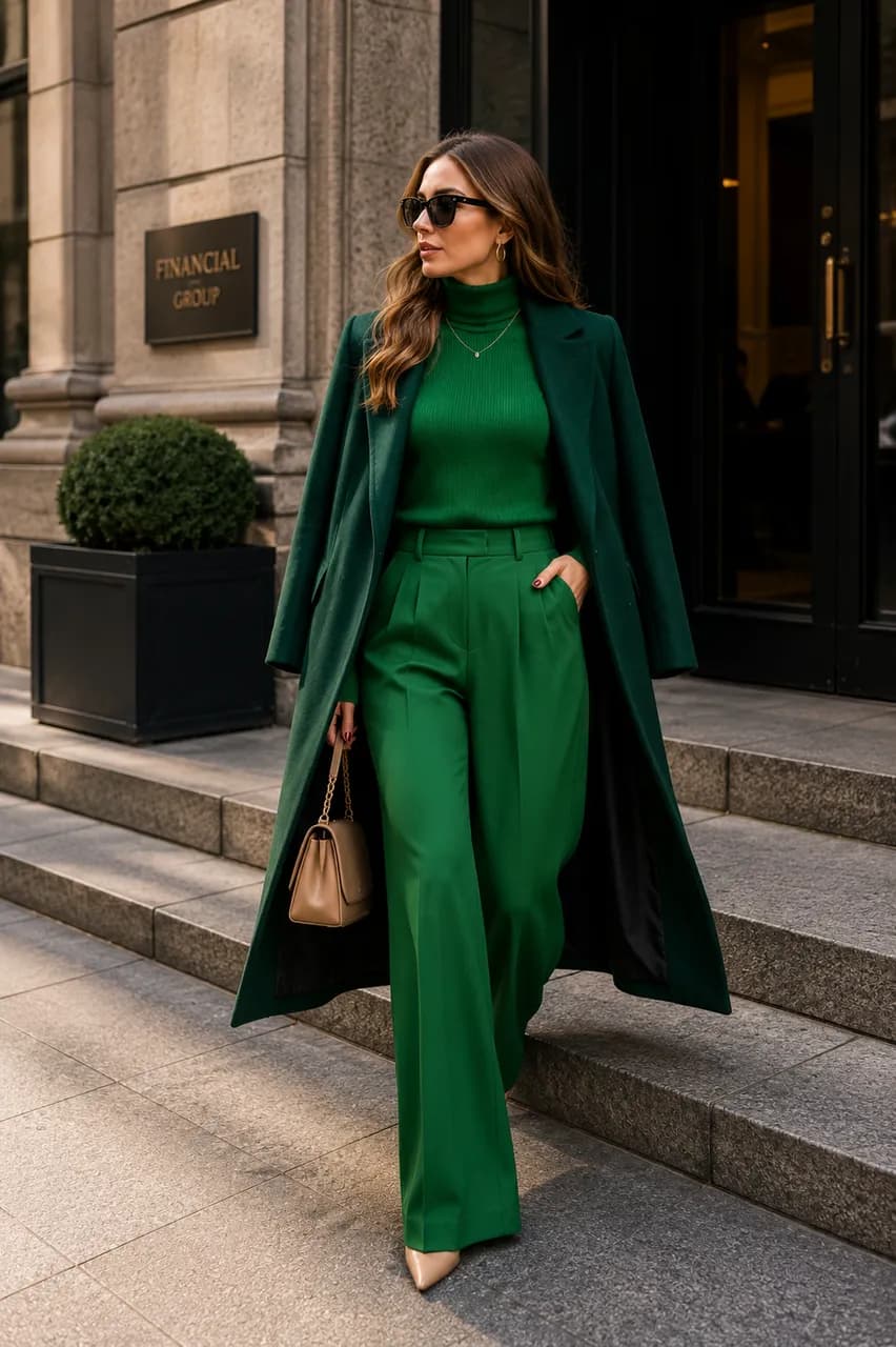 Elegancia en verde para días fríos