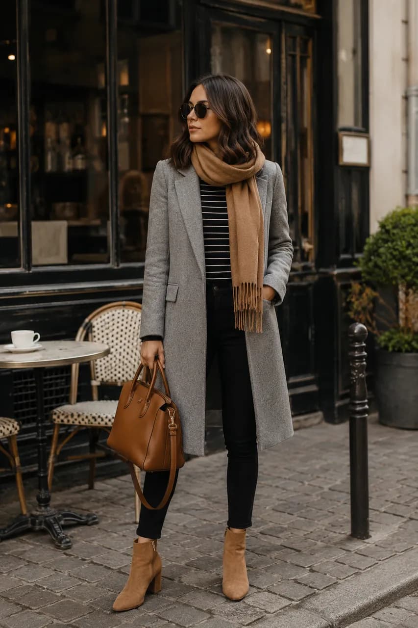 Estilo urbano con abrigo gris y botines