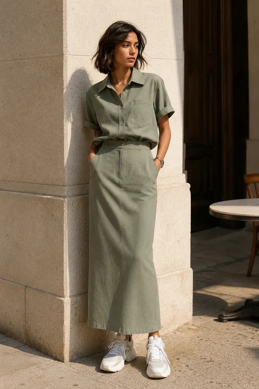 Estilo relajado en verde y sneakers