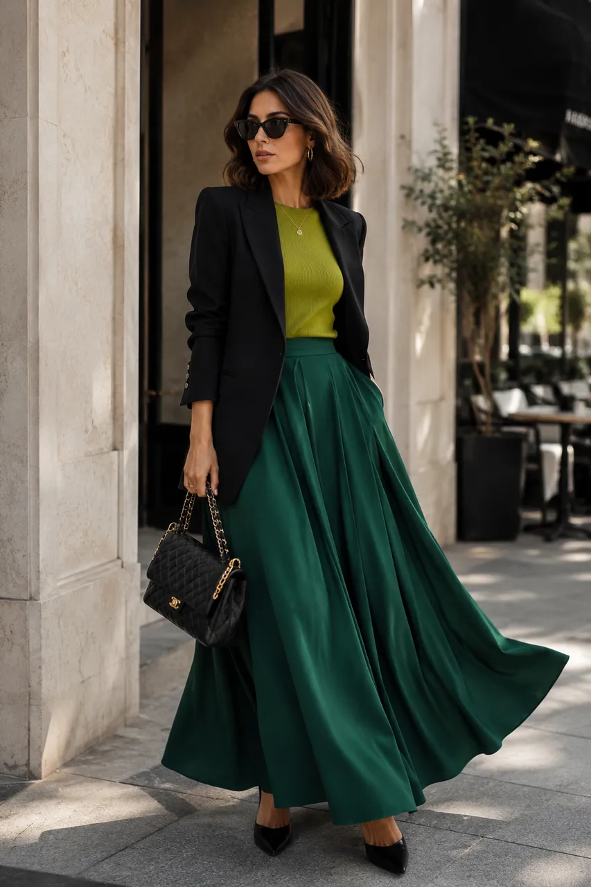 Elegancia en verde y negro para un look sofisticado